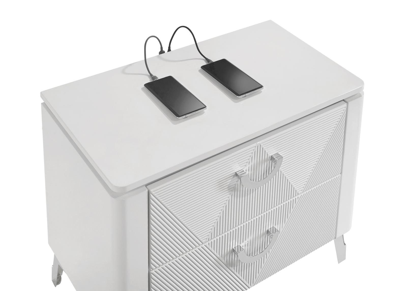 Cassia 2-drawer Nightstand Bedside Table White High Gloss - Image 8