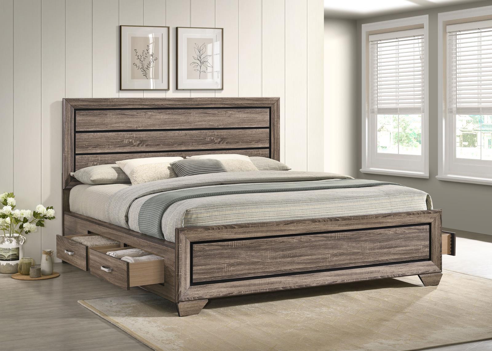Kauffman Wood California King Storage Panel Bed Washed Taupe - Image 2