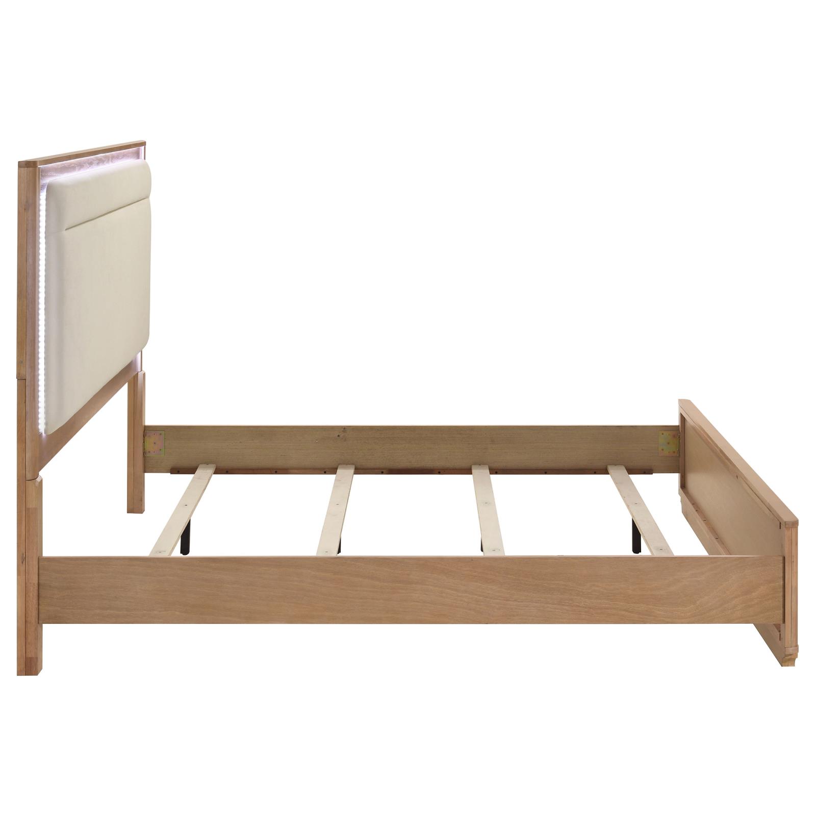 Leanne Eastern King LED Panel Bed Off White and Light Oak - Image 6