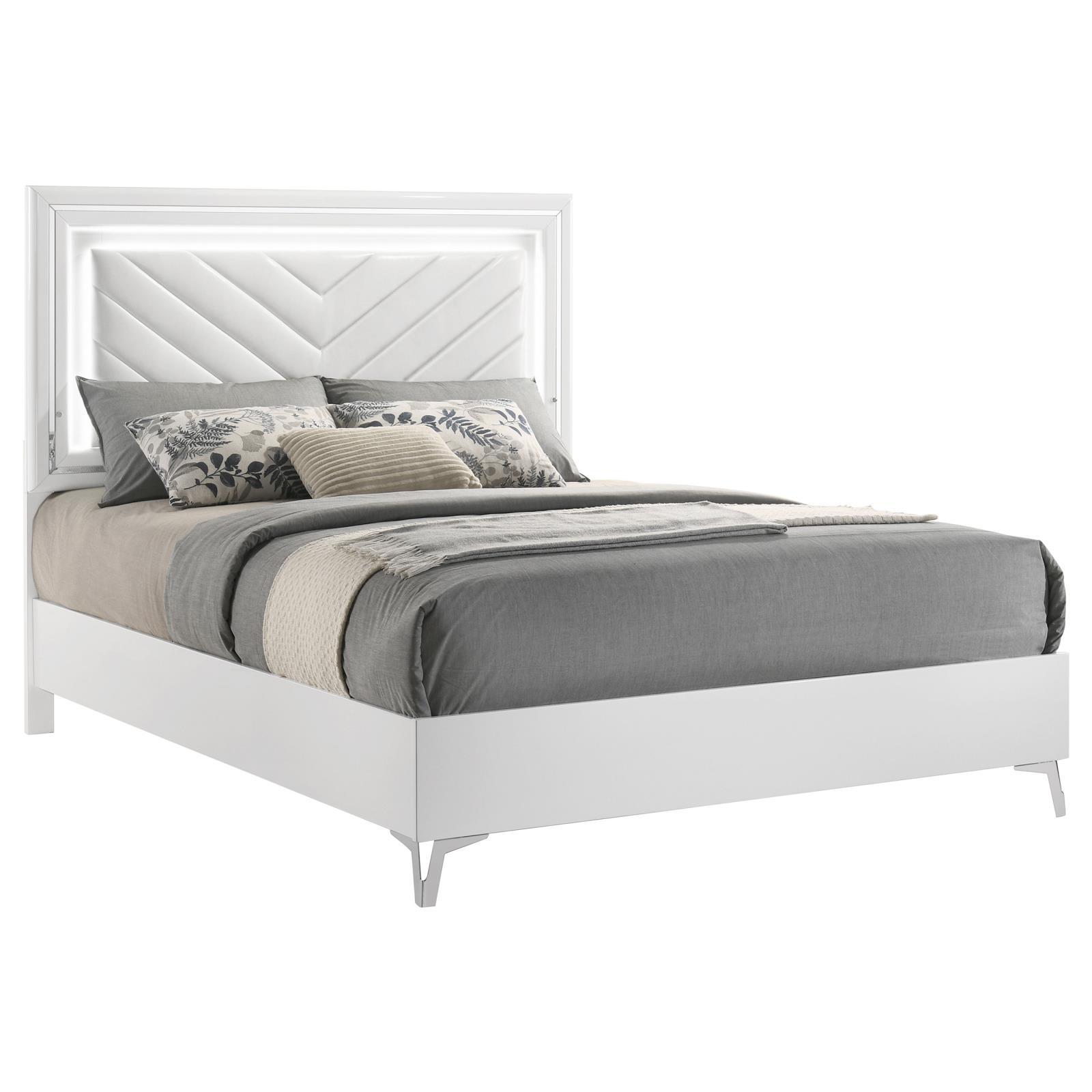 Cassia Queen LED Panel Bed White High Gloss - Image 3