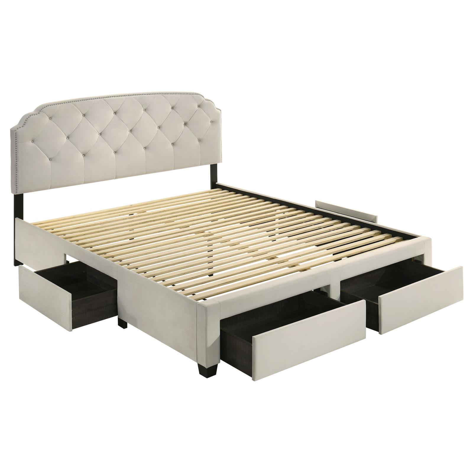 Marianna 4-drawer Upholstered Eastern King Storage Bed Cream - Image 4