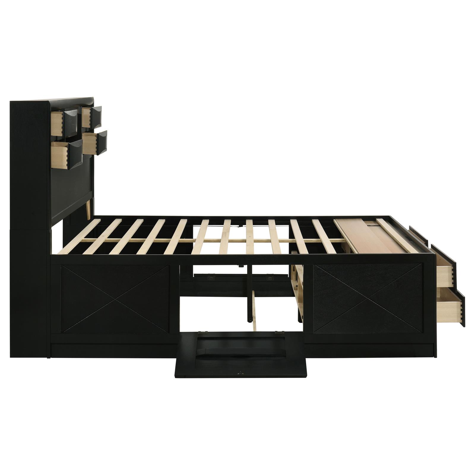 Briana Wood Queen Storage Bookcase Bed Black - Image 7