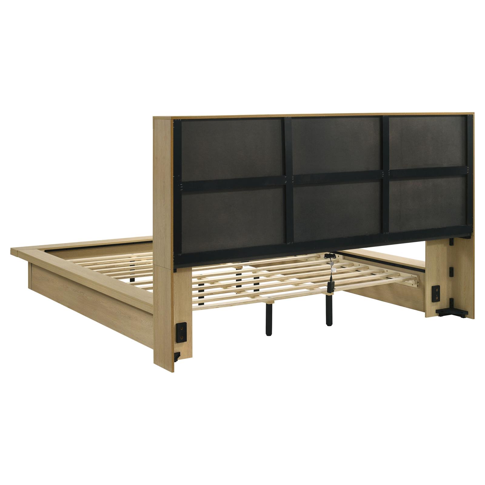 Hendricks Eastern King Bookcase Headboard Platform Bed Light Oak - Image 5