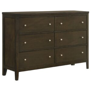 Wilkes Transitional 6-Drawer Dresser with Metal Knobs Dark Cocoa