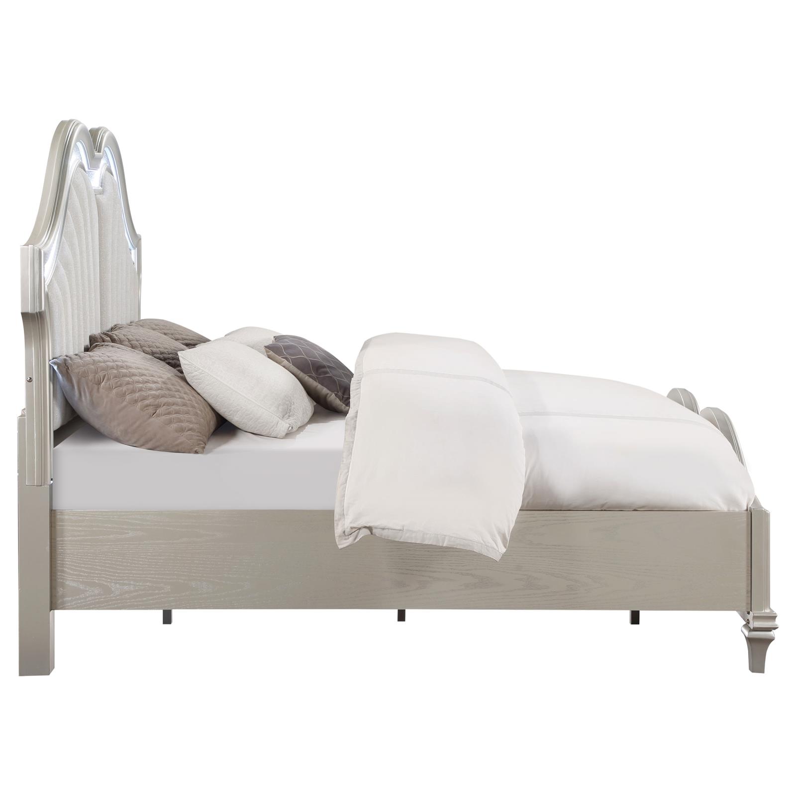 Evangeline Wood Eastern King LED Panel Bed Silver Oak - Image 6
