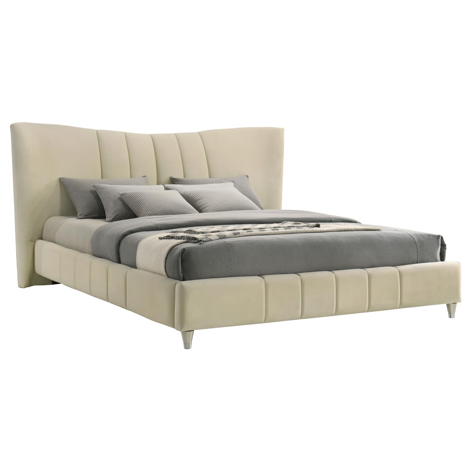 Evelyn Upholstered Eastern King Panel Platform Bed Ivory - Image 5