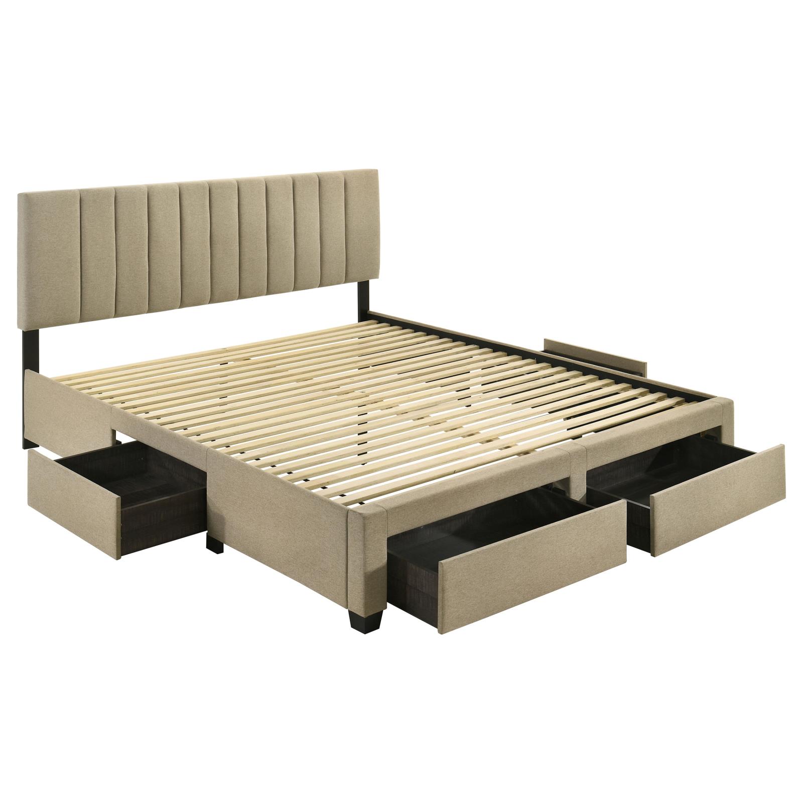Wheatland 4-drawer Upholstered Eastern King Storage Bed Brown - Image 4