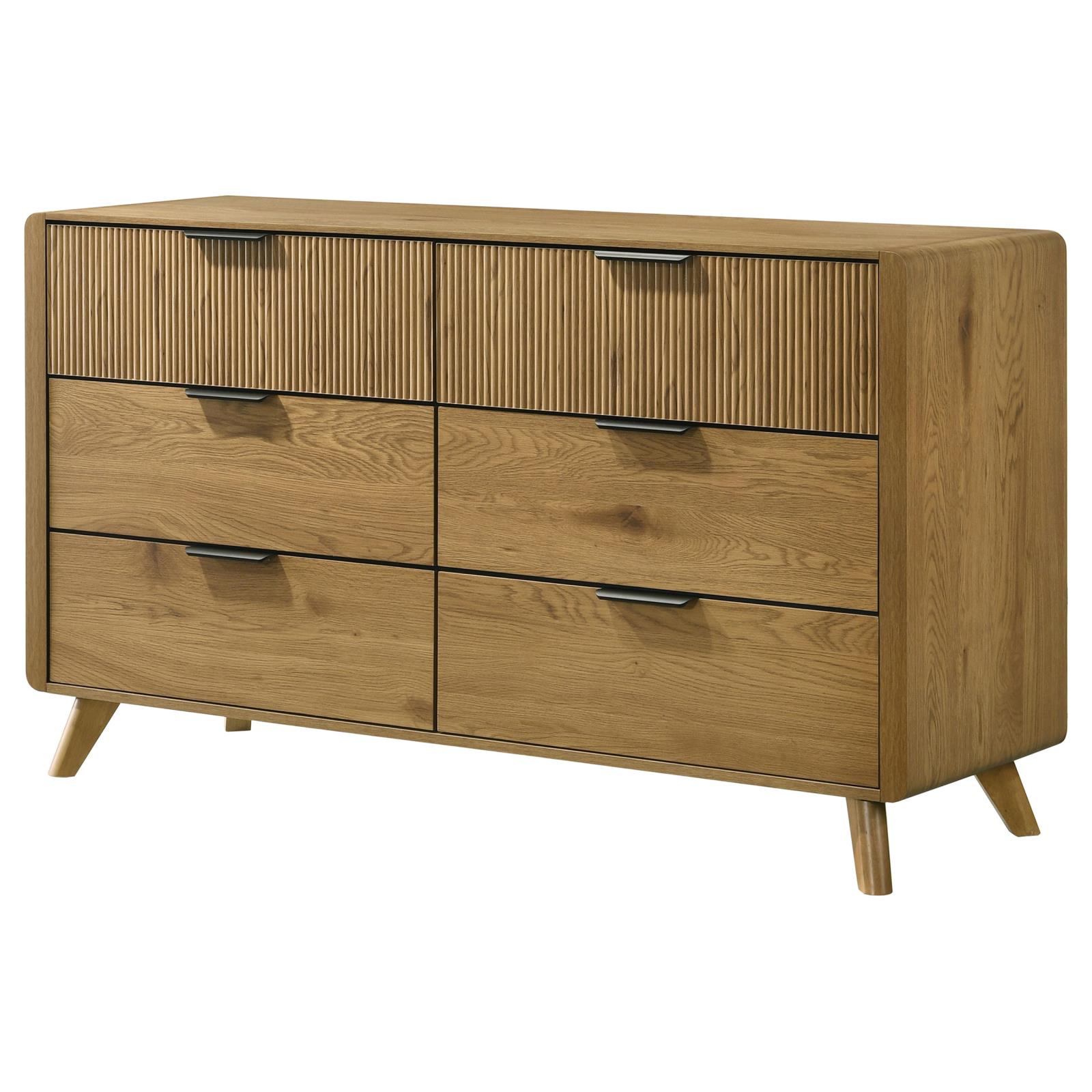 Bennett Mid-Century 6-Drawer Rubberwood Dresser Light Oak - Image 4