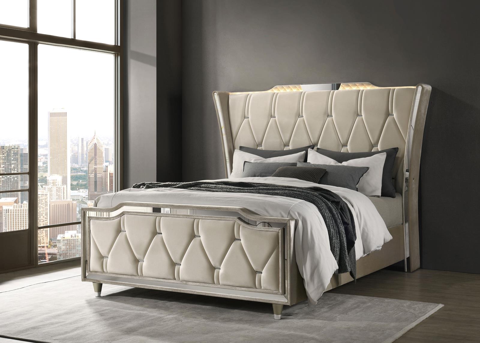 Lorient Queen LED Upholstered Wingback Bed - Image 2