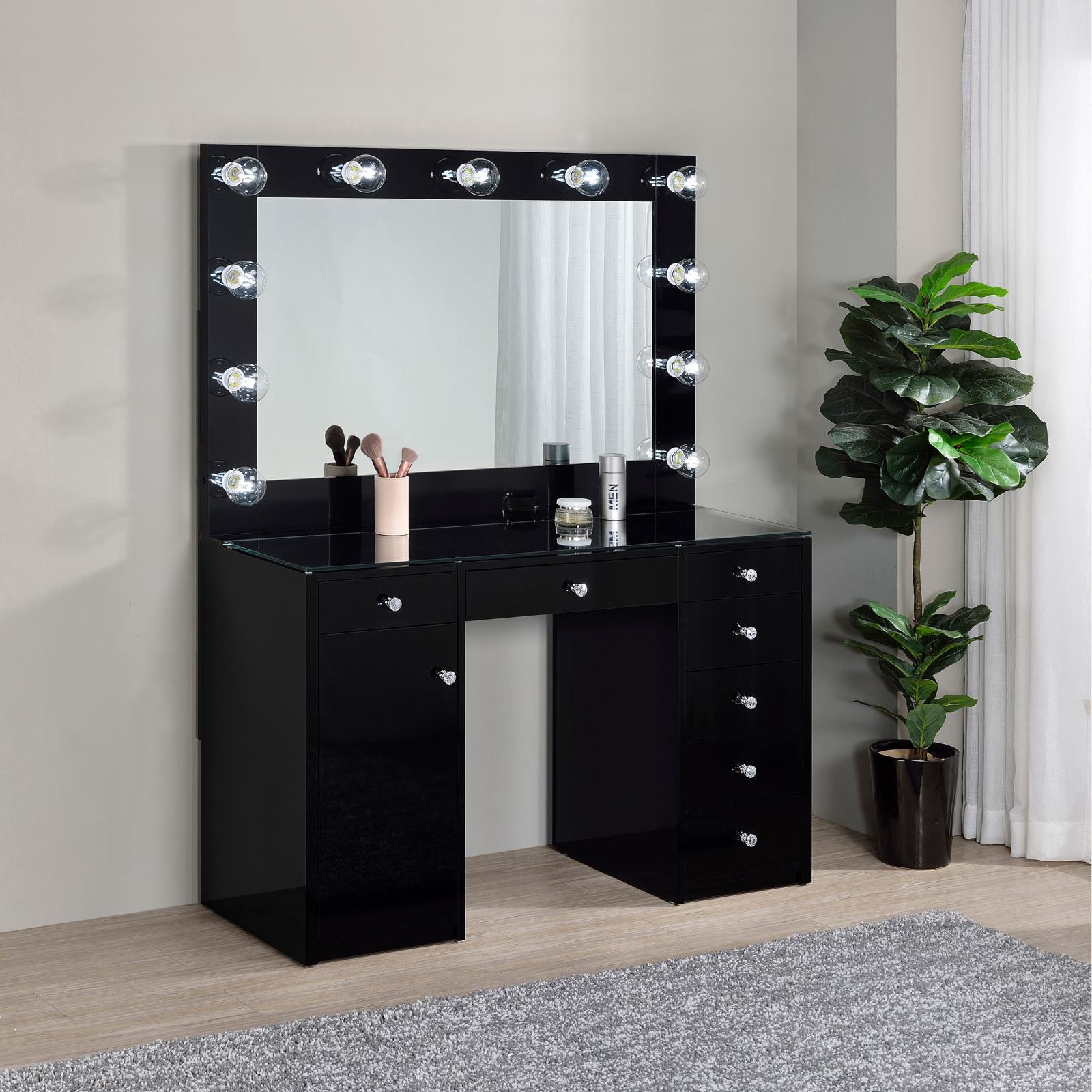 Acena 7-drawer Vanity Set with Lighting Black High Gloss - Image 3