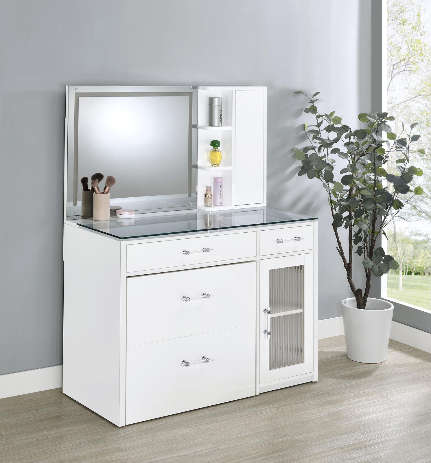 Flora 2-drawer Vanity Set with LED Mirror White High Gloss - Image 2