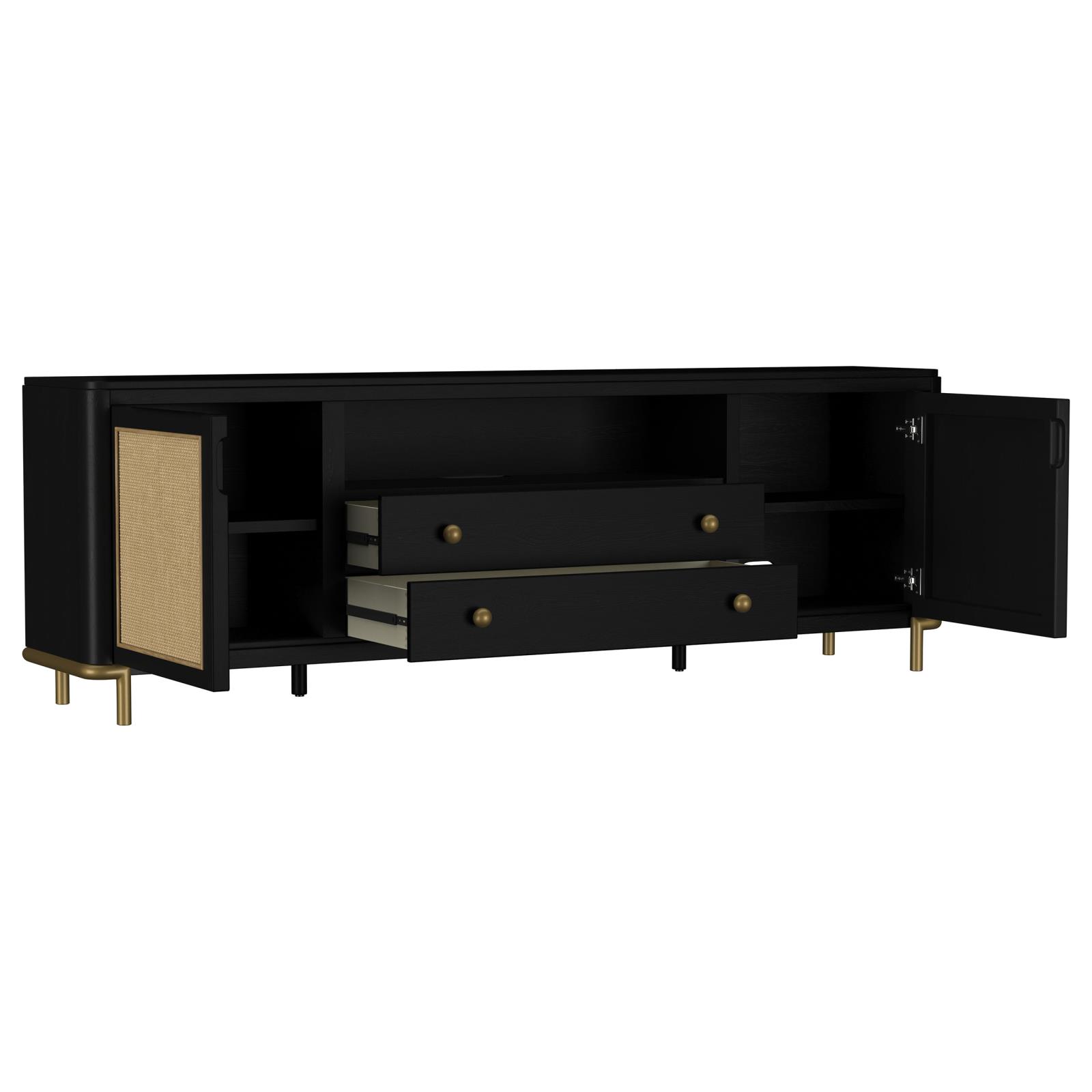 Arini Rattan Cane 2-door TV Stand Media Console Black - Image 3
