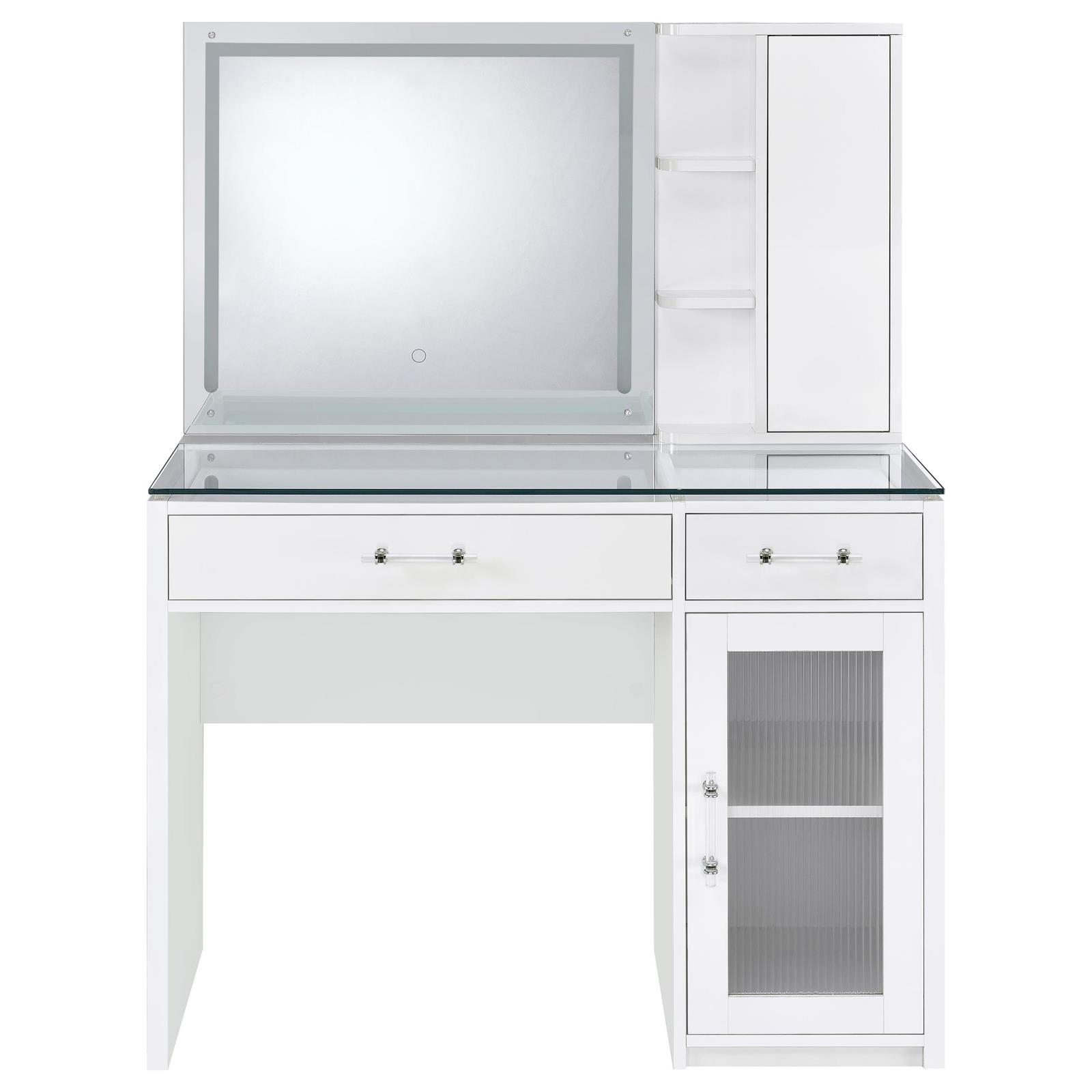 Flora 2-drawer Vanity Set with LED Mirror White High Gloss - Image 9