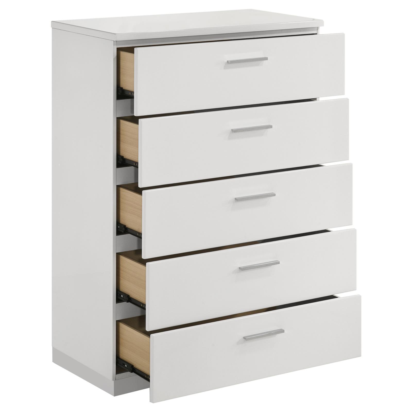 Felicity 5-drawer Bedroom Chest White High Gloss - Image 10