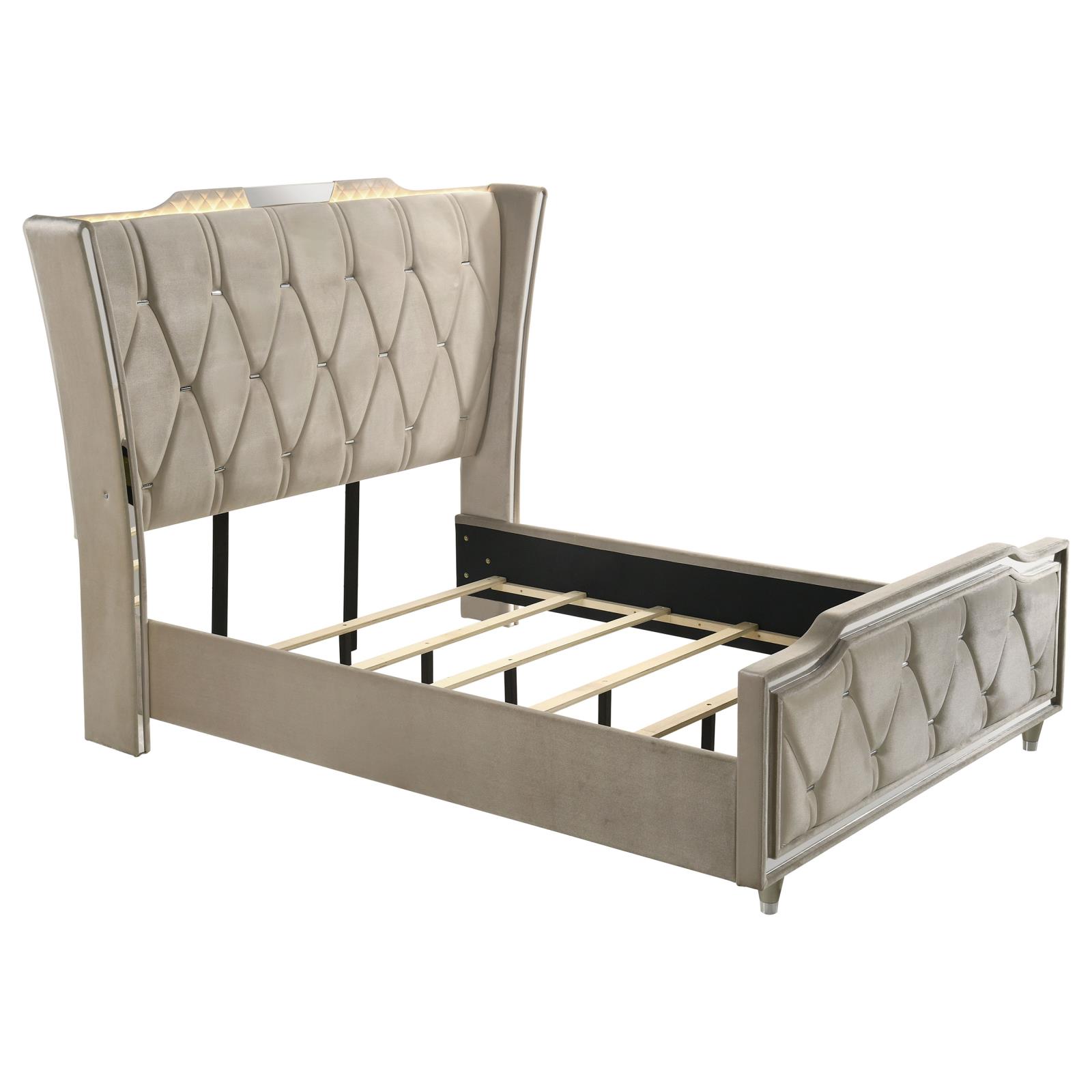 Lorient Queen LED Upholstered Wingback Bed