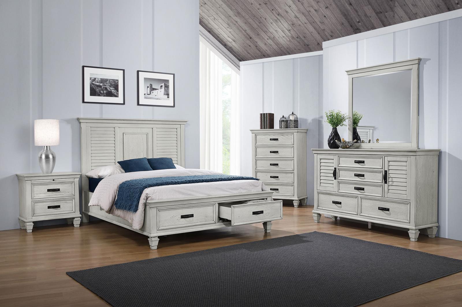 Franco Wood Eastern King Storage Panel Bed Distressed White - Image 9