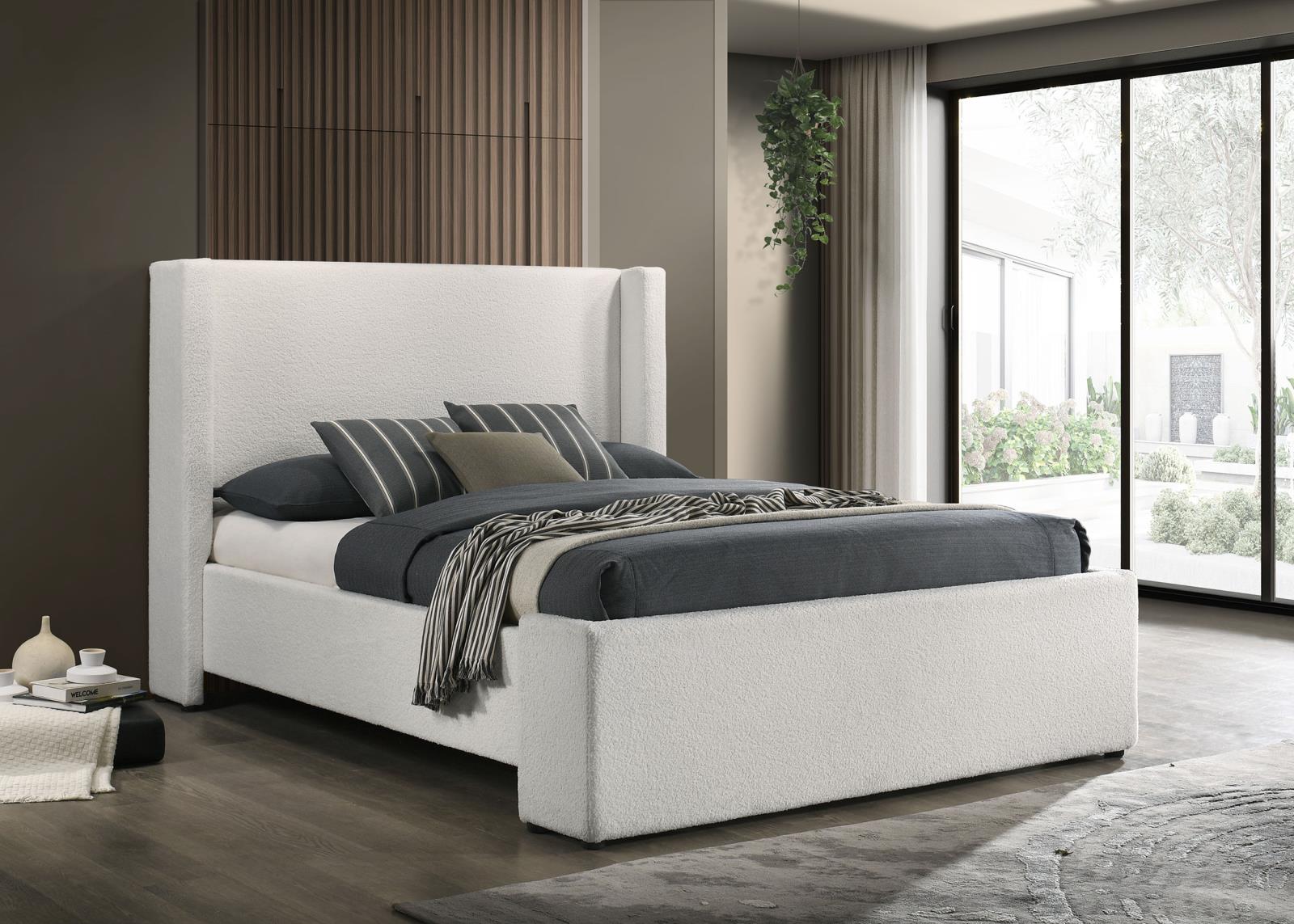 Alamosa Boucle Upholstered Queen Wingback Bed White - Image 2