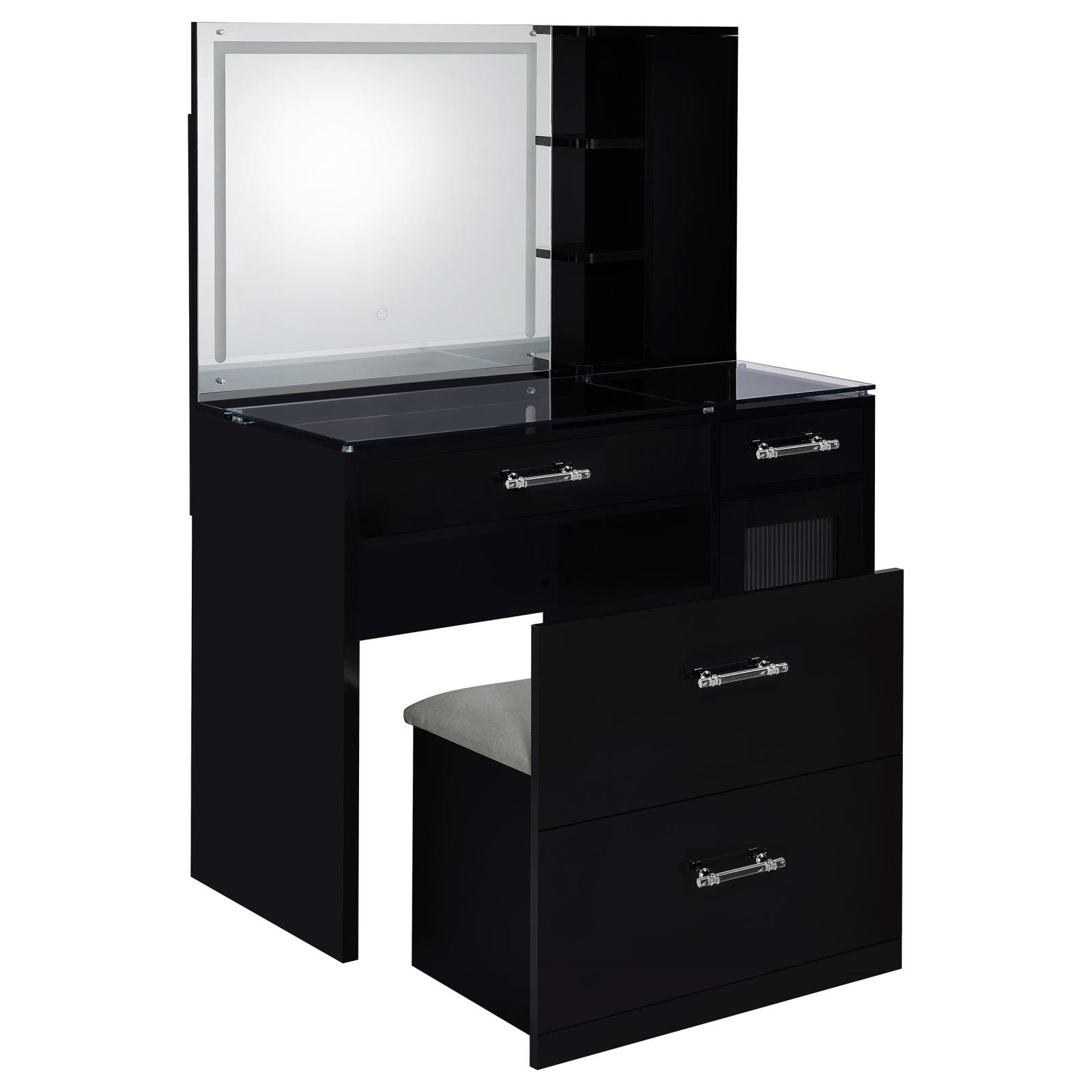 Flora 2-drawer Vanity Set with LED Mirror Black High Gloss - Image 6