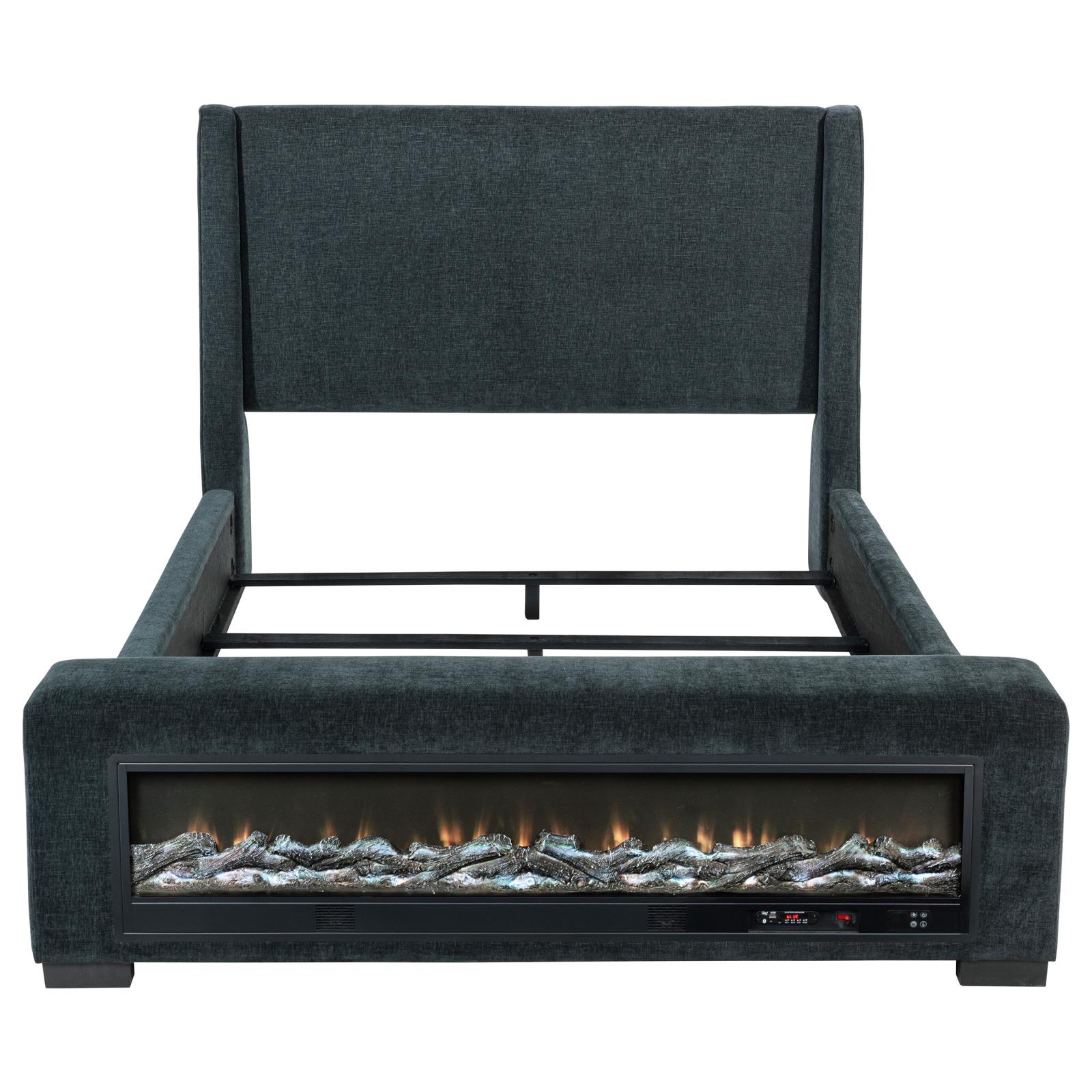 Preston Upholstered Queen Audio Flame Visualizer Bed Dark Blue - Image 4