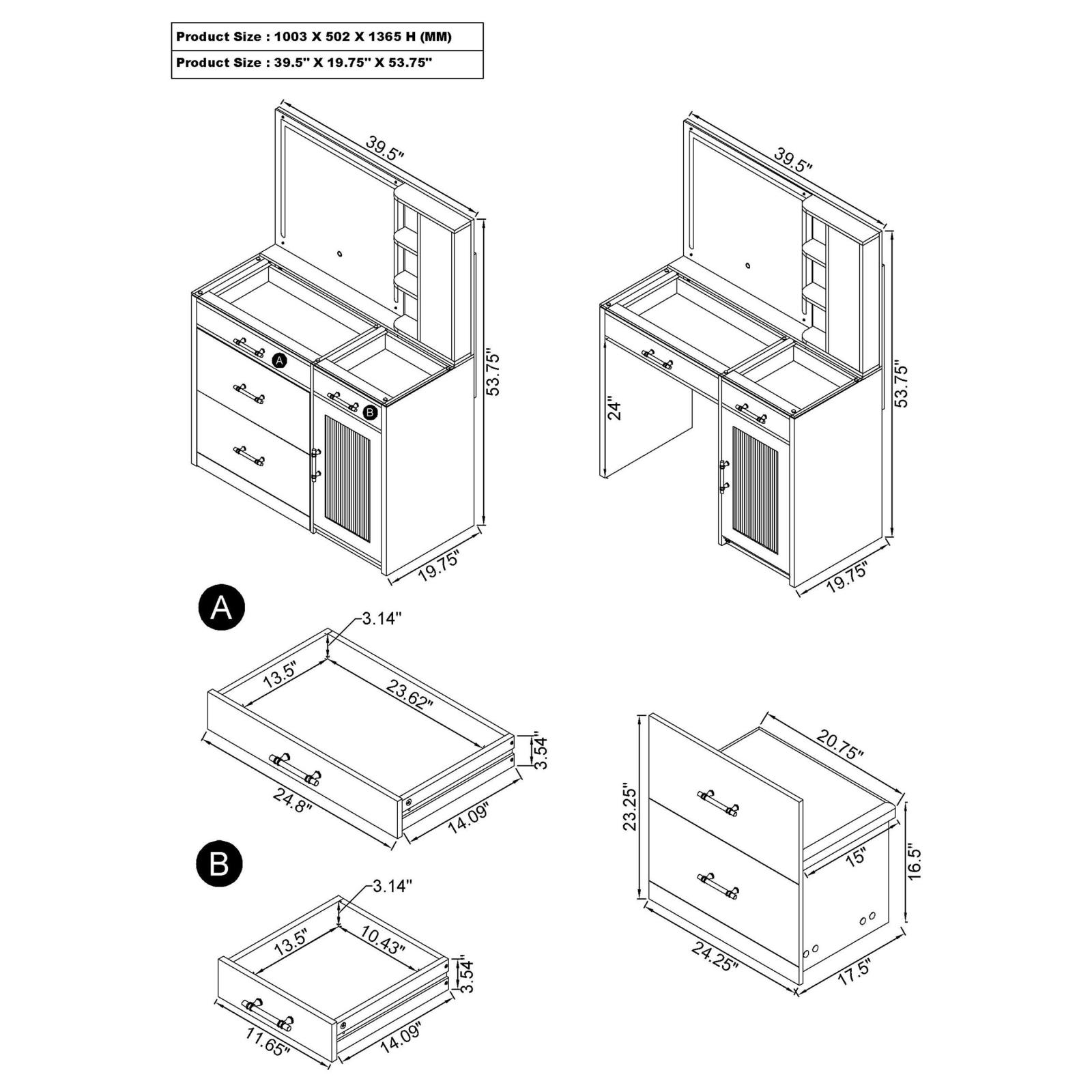 Flora 2-drawer Vanity Set with LED Mirror Black High Gloss - Image 20