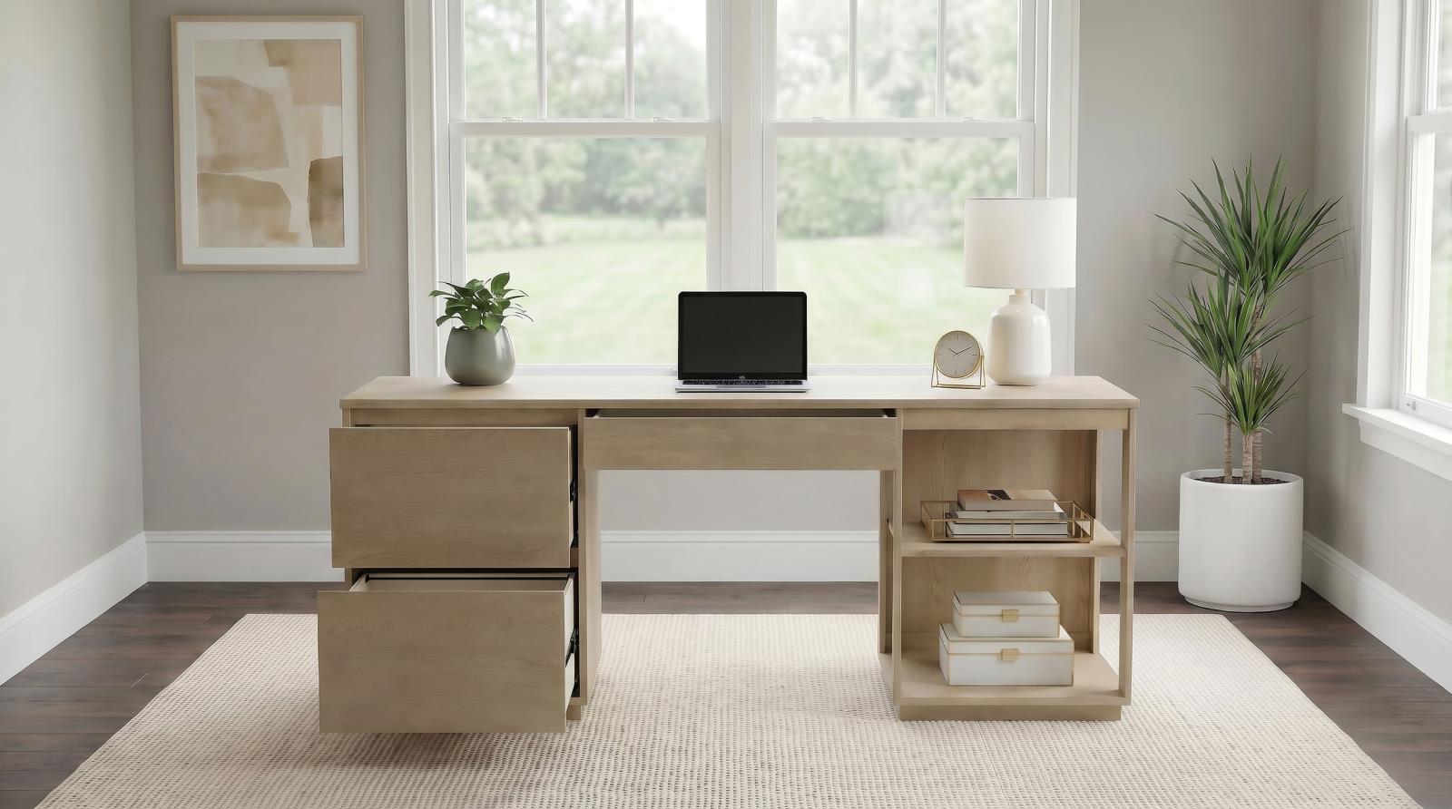 Harkes 75-inch 3-drawer Computer Desk with Adjustable Shelf Light Elm - Image 3
