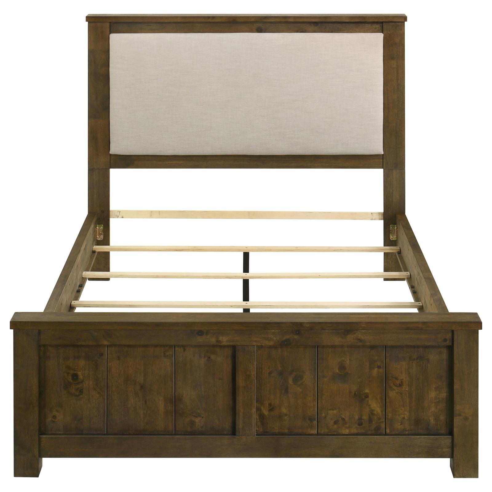 Doherty Queen Linen Upholstered Panel Bed Rustic Brown - Image 4