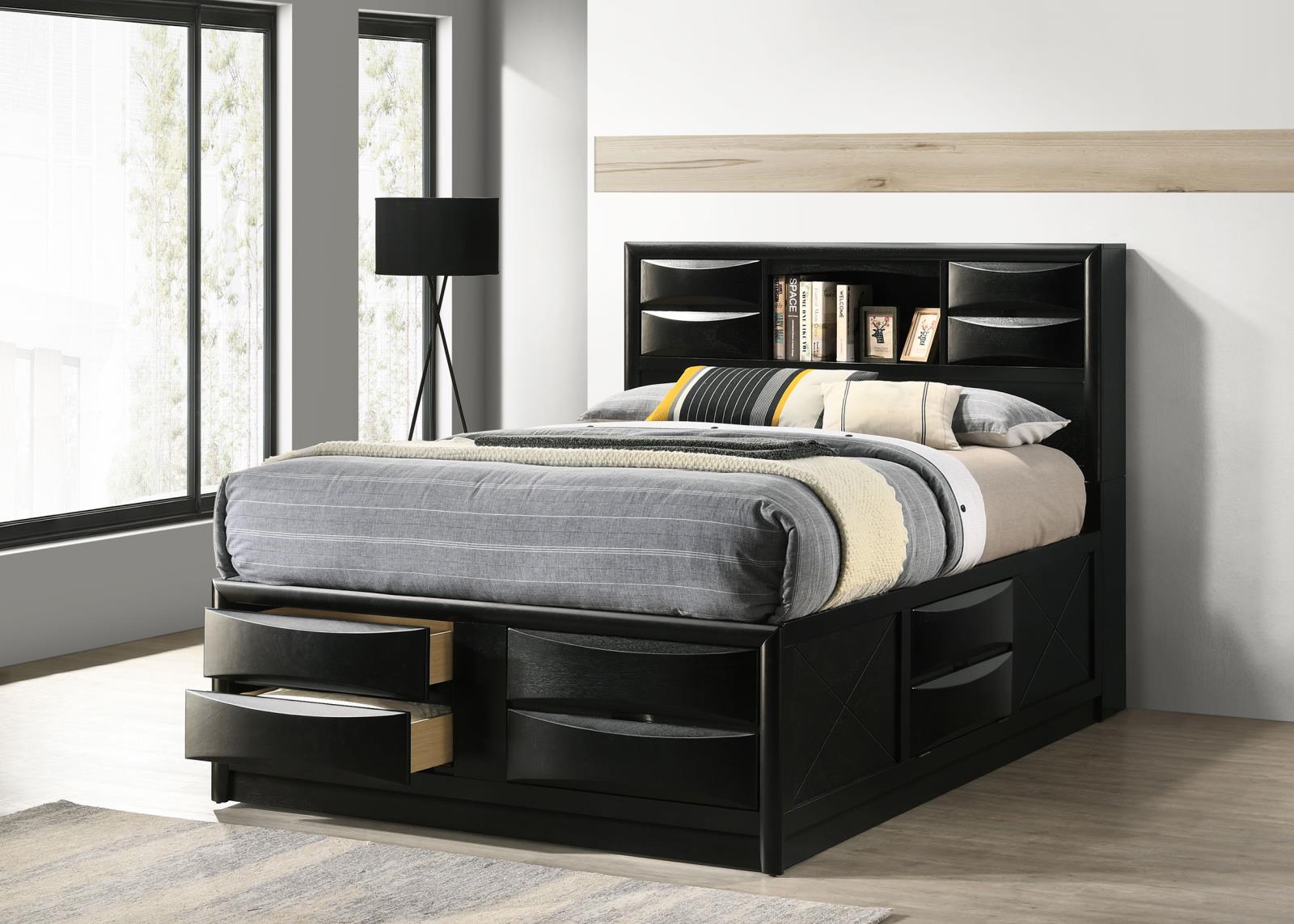 Briana Wood Queen Storage Bookcase Bed Black - Image 2