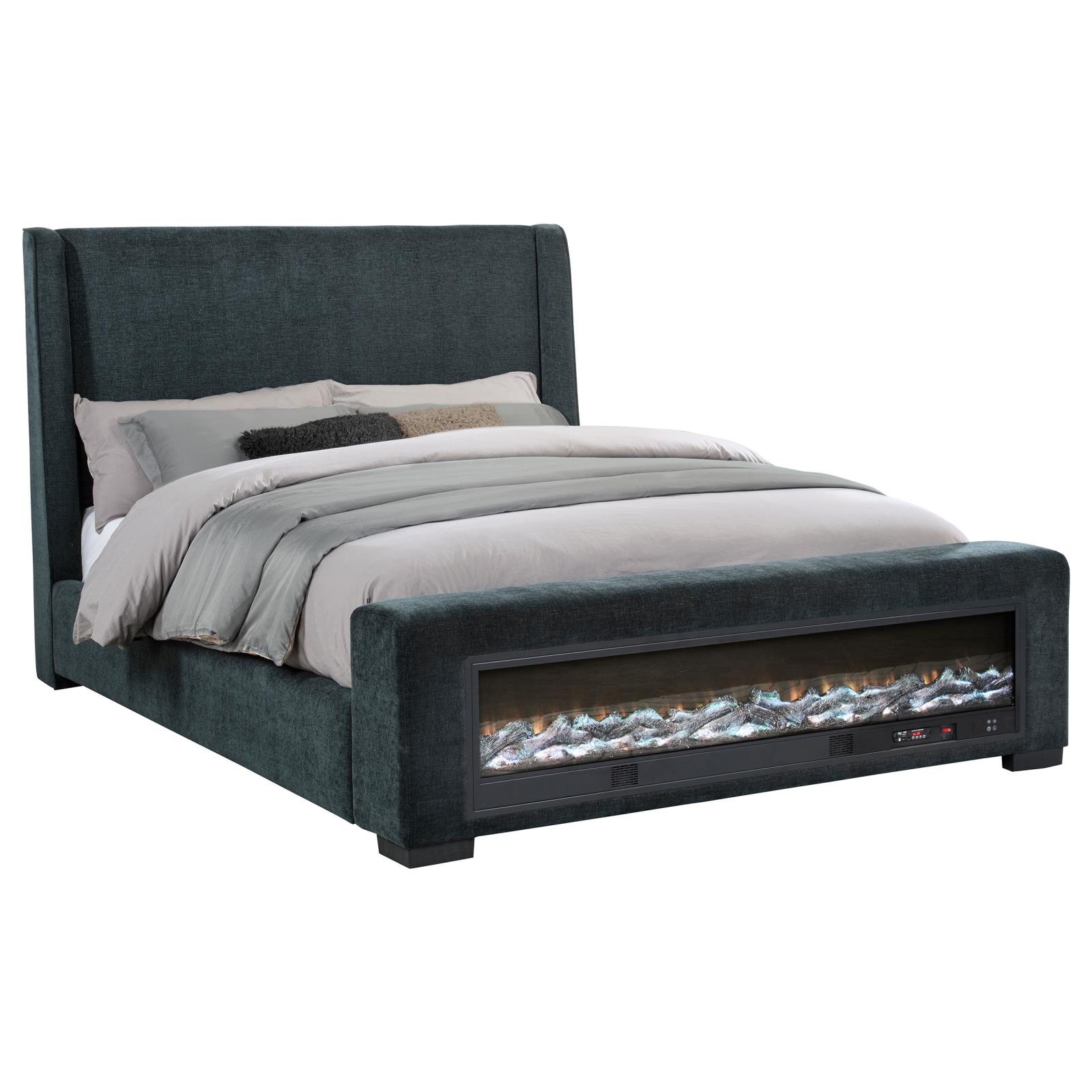 Preston Upholstered Queen Audio Flame Visualizer Bed Dark Blue - Image 3