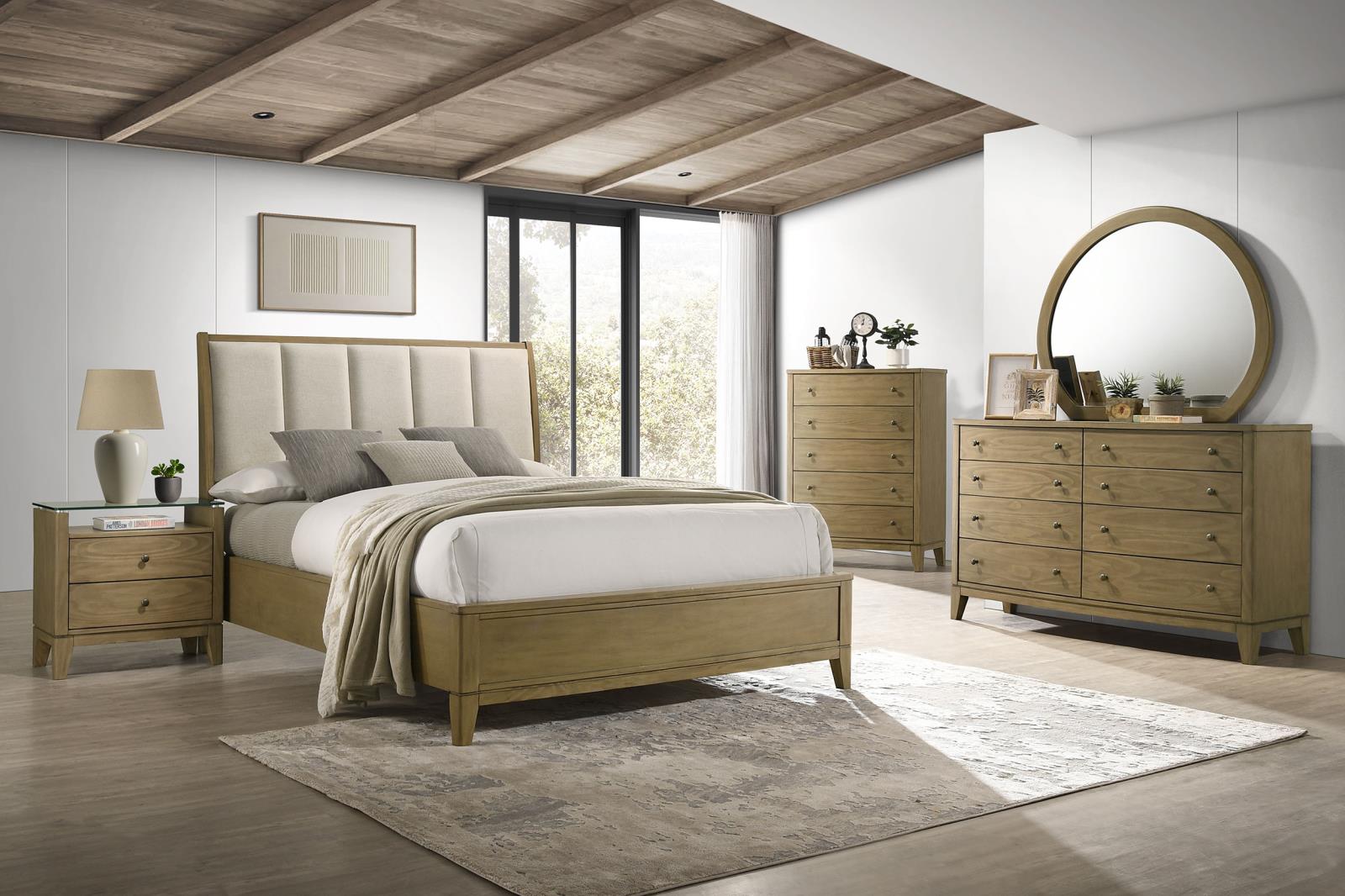 Granada Upholstered Eastern King Panel Bed Natural Pine - Image 12