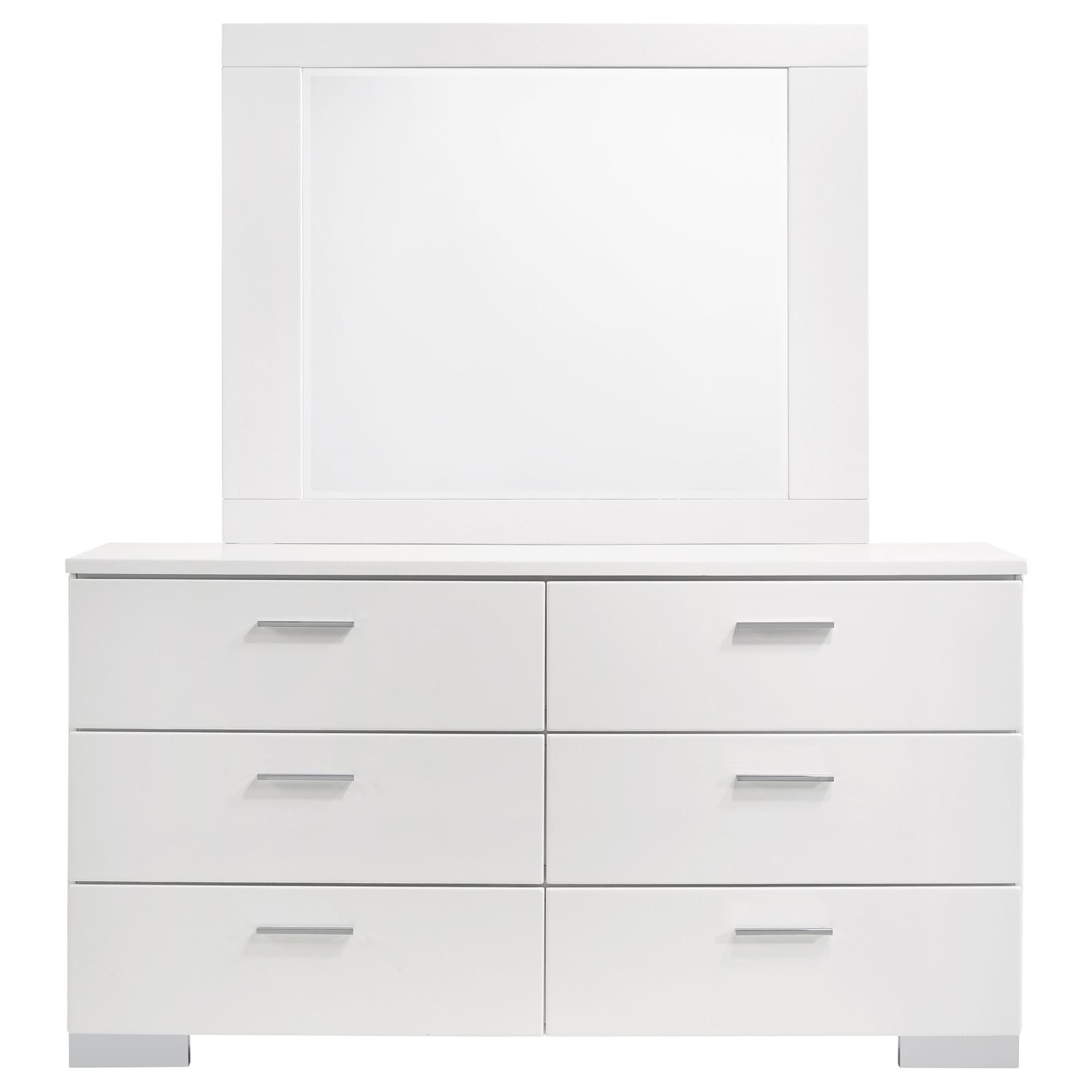 Felicity 6-drawer Wood Dresser with Mirror White High Gloss - Image 3