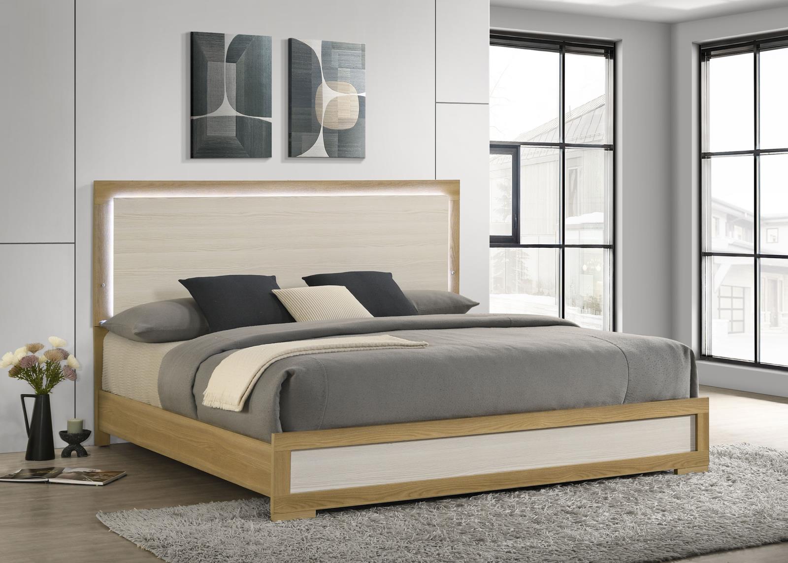 Hyland Eastern King Panel Bed LED Headboard Natural - Image 2