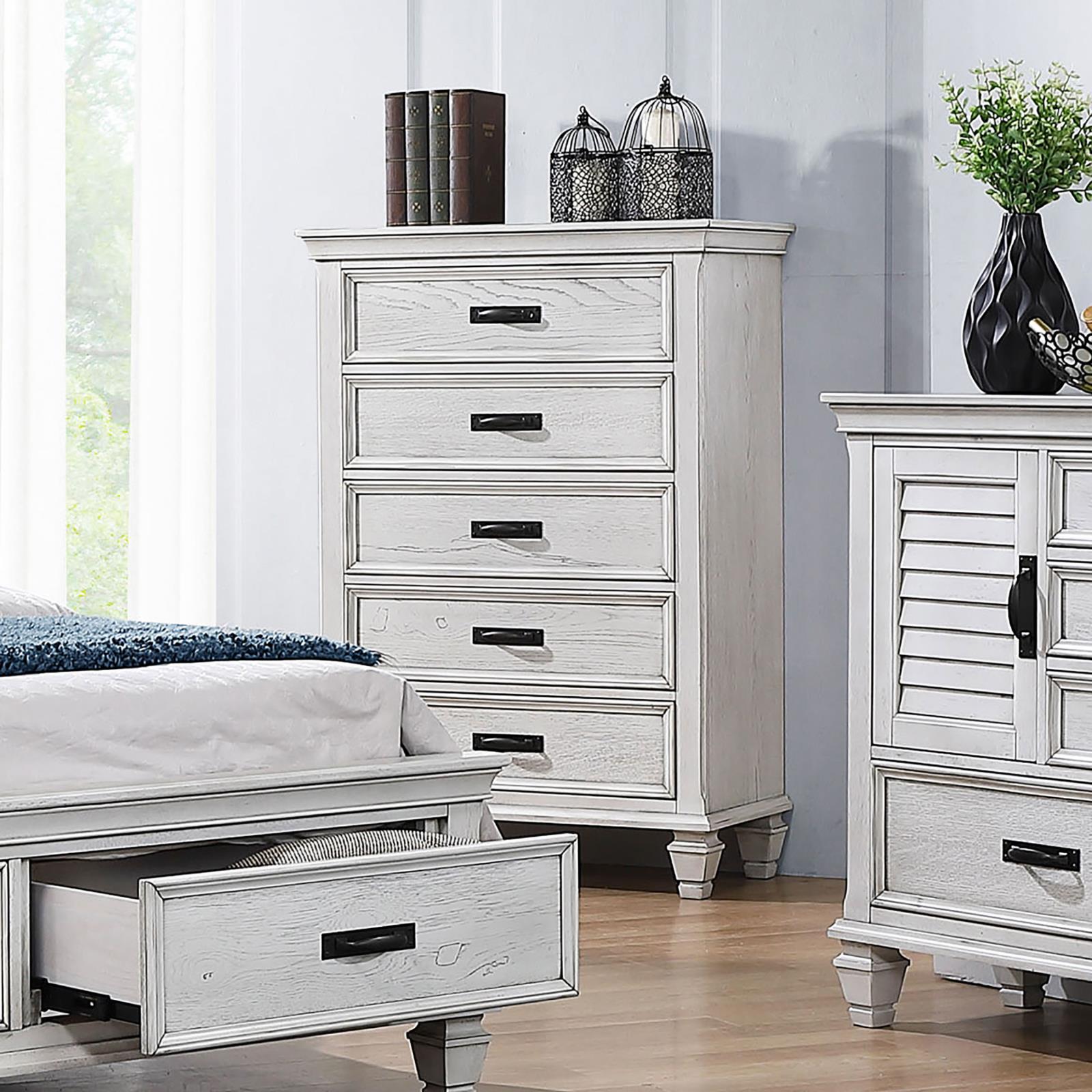 Franco 5-drawer Bedroom Chest Distressed White - Image 2