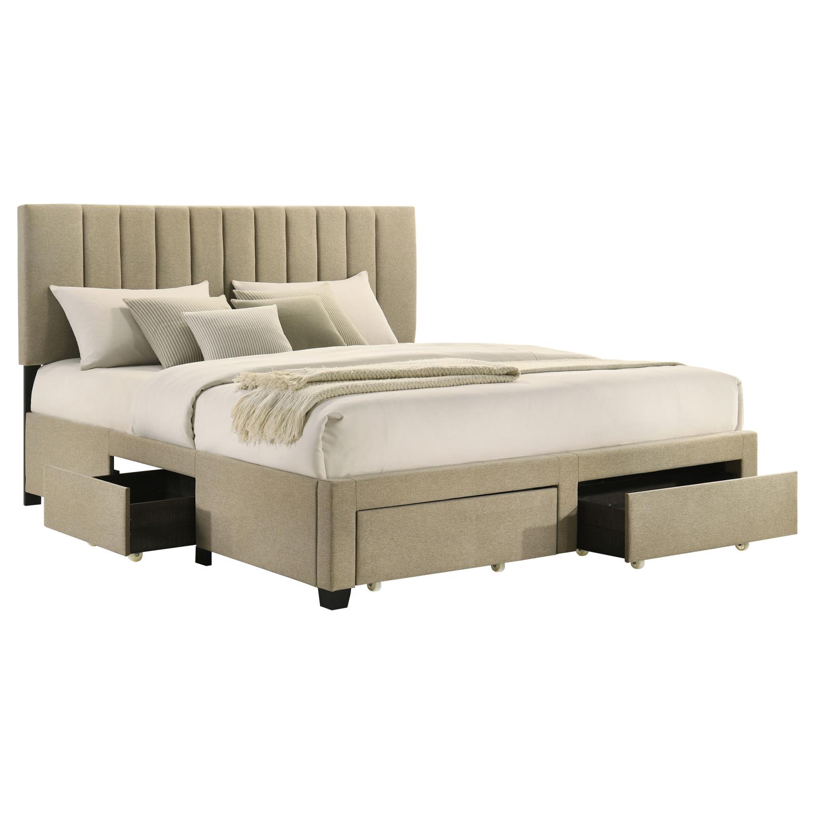 Wheatland 4-drawer Upholstered Eastern King Storage Bed Brown - Image 6