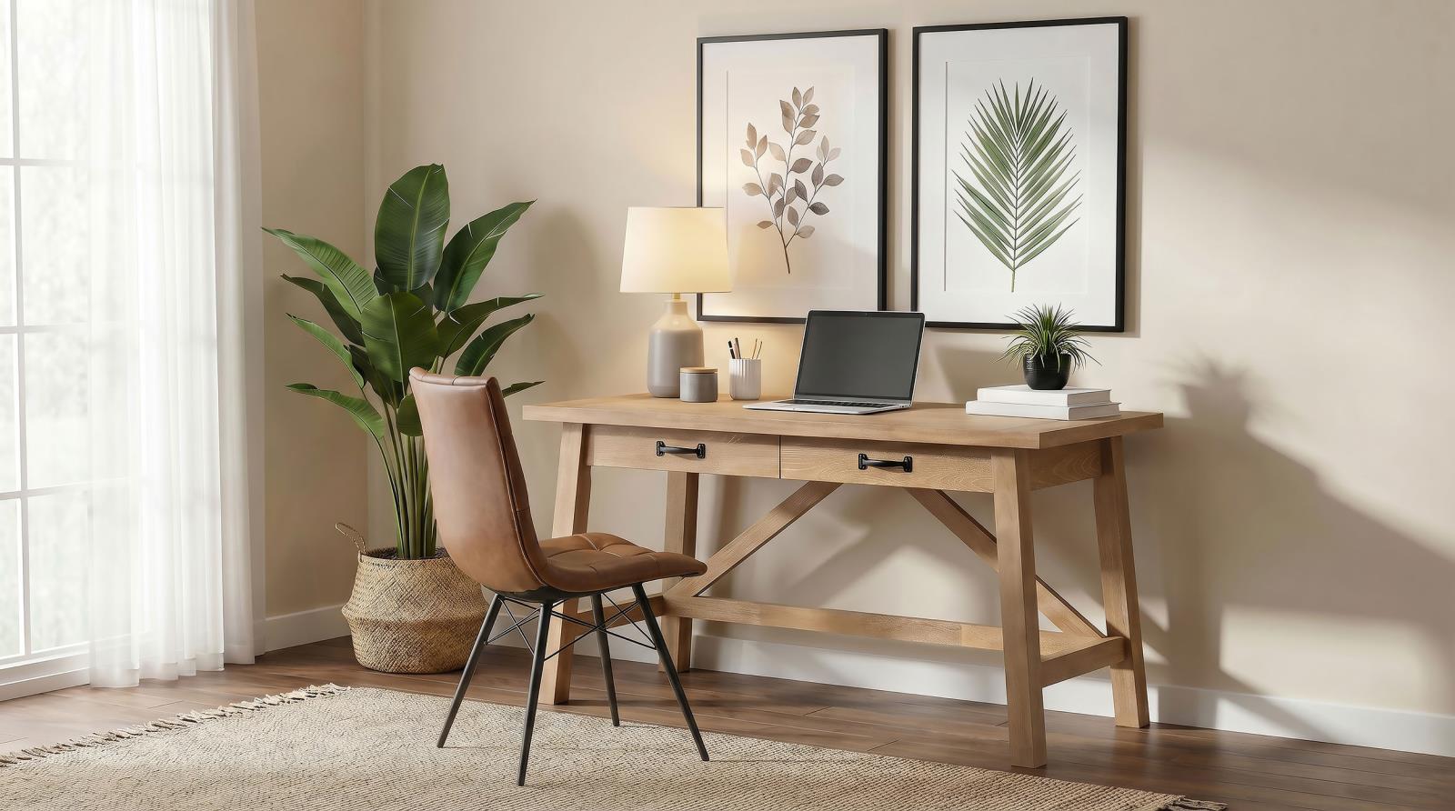 Fabian 54-inch 2-drawer Computer Writing Desk Distressed Light Brown - Image 16