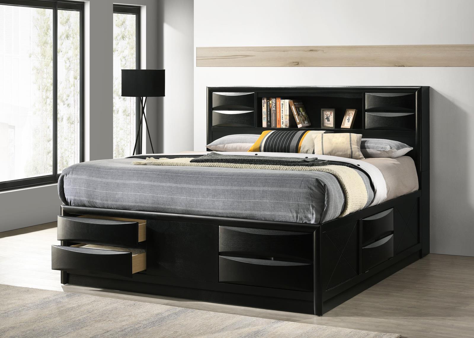 Briana Wood California King Storage Bookcase Bed Black - Image 2