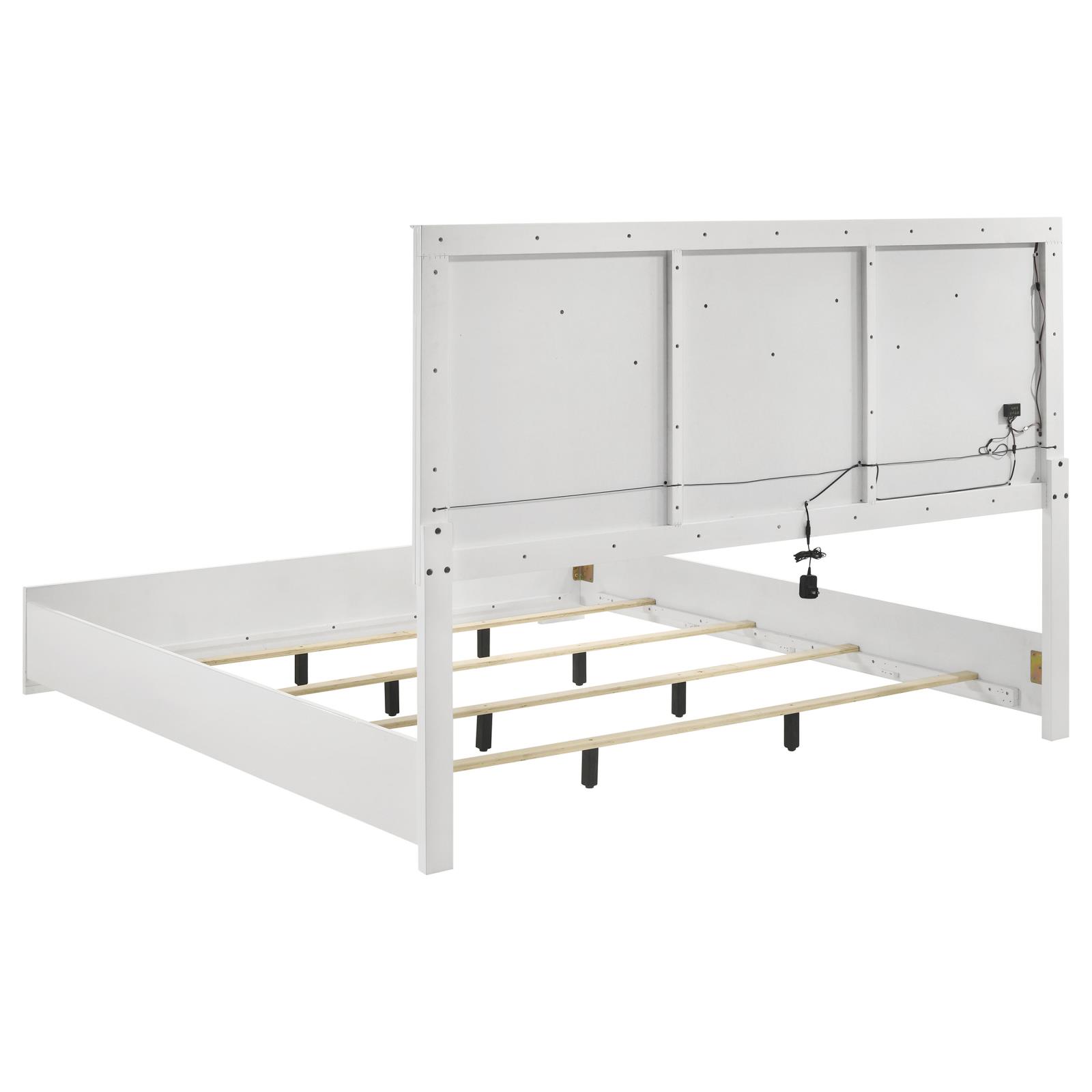 Ives Eastern King Panel Bed LED Headboard White High Gloss - Image 5
