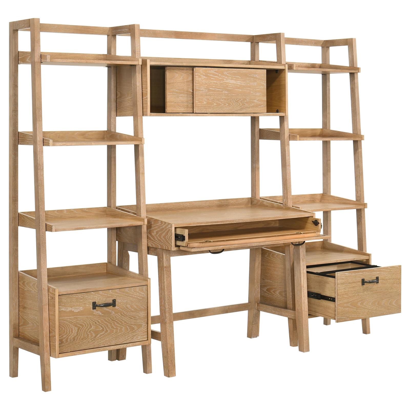 Fabian 4-piece Computer Desk and Bookshelf Set Distressed Light Brown - Image 4