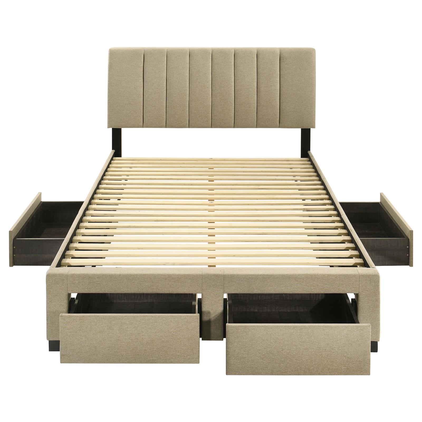 Wheatland 4-drawer Upholstered Full Storage Bed Light Brown - Image 8