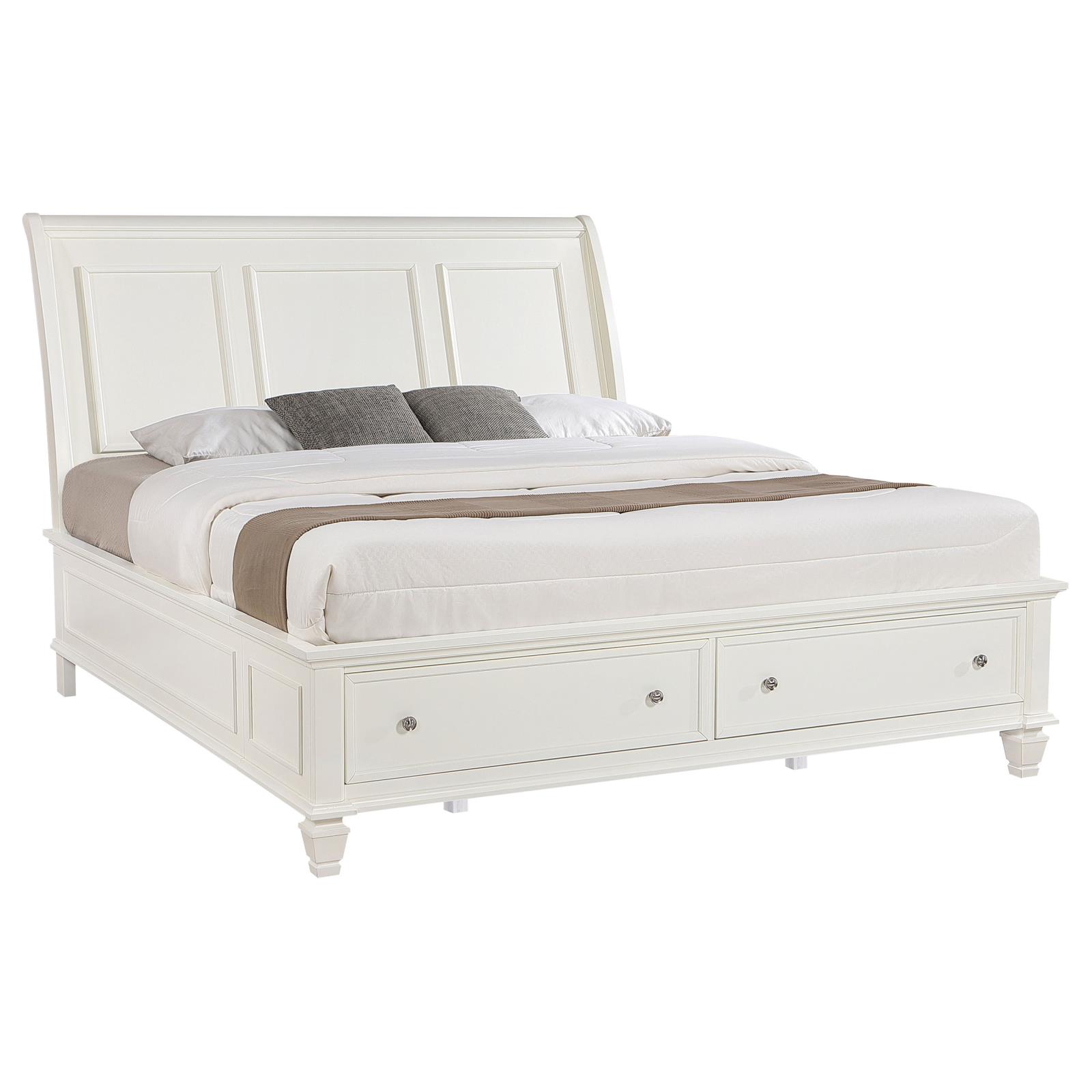 Sandy Beach Wood Eastern King Storage Panel Bed Cream White - Image 3