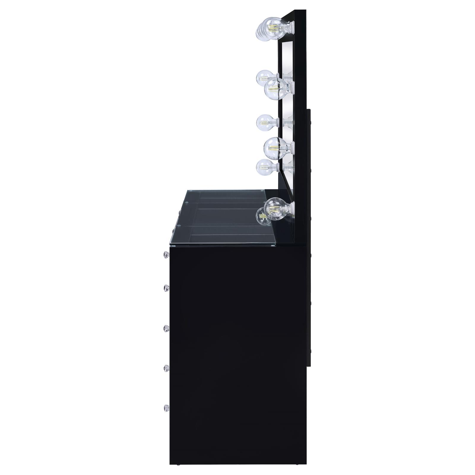 Acena 7-drawer Vanity Set with Lighting Black High Gloss - Image 6