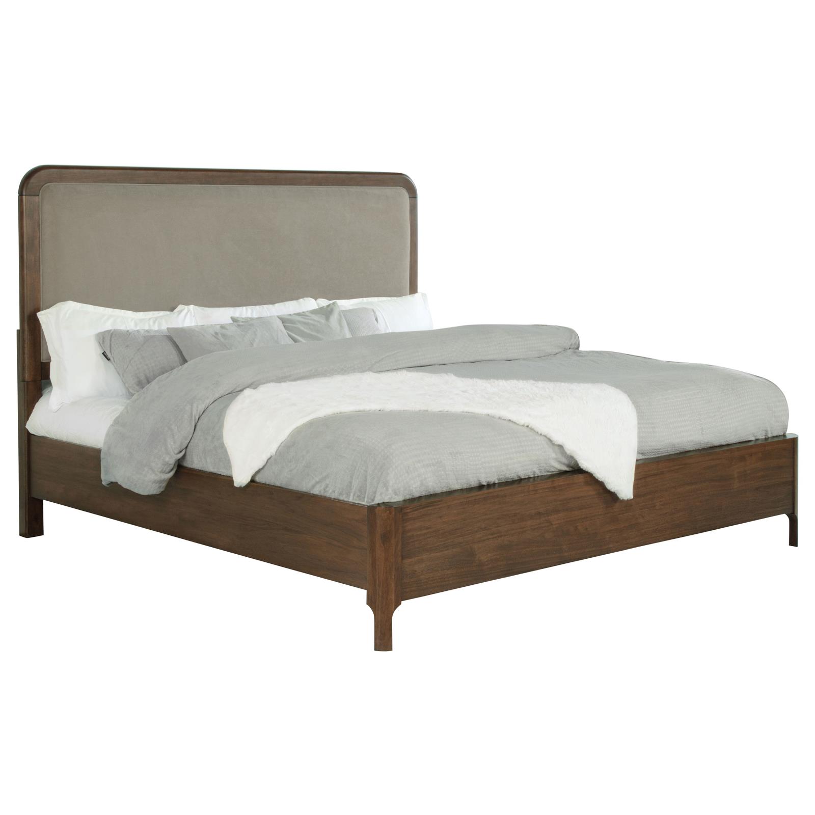 Maderia 57-inch Upholstered Eastern King Panel Bed Walnut - Image 3