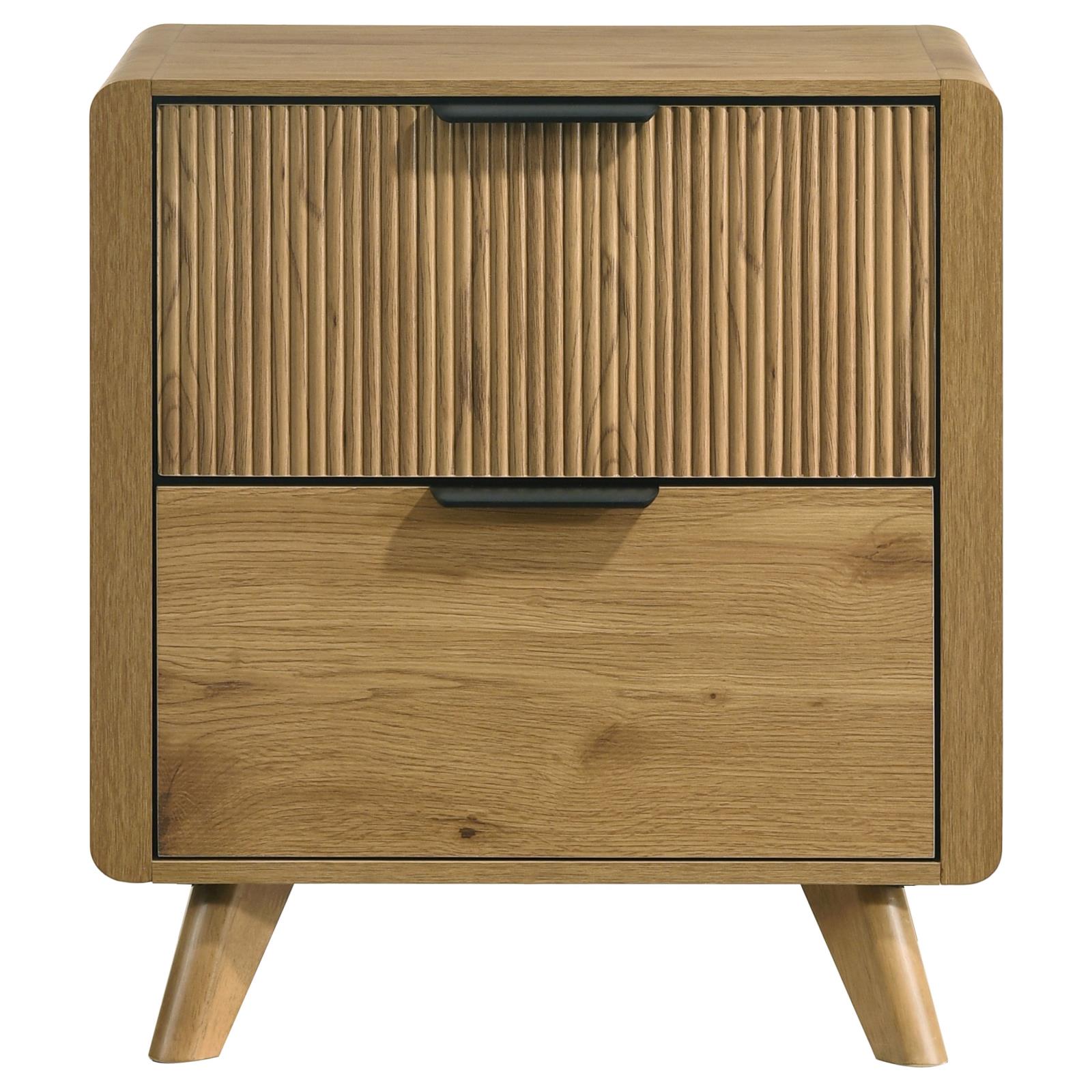 Bennett Mid-Century 2-Drawer Rubberwood Nightstand Light Oak - Image 3