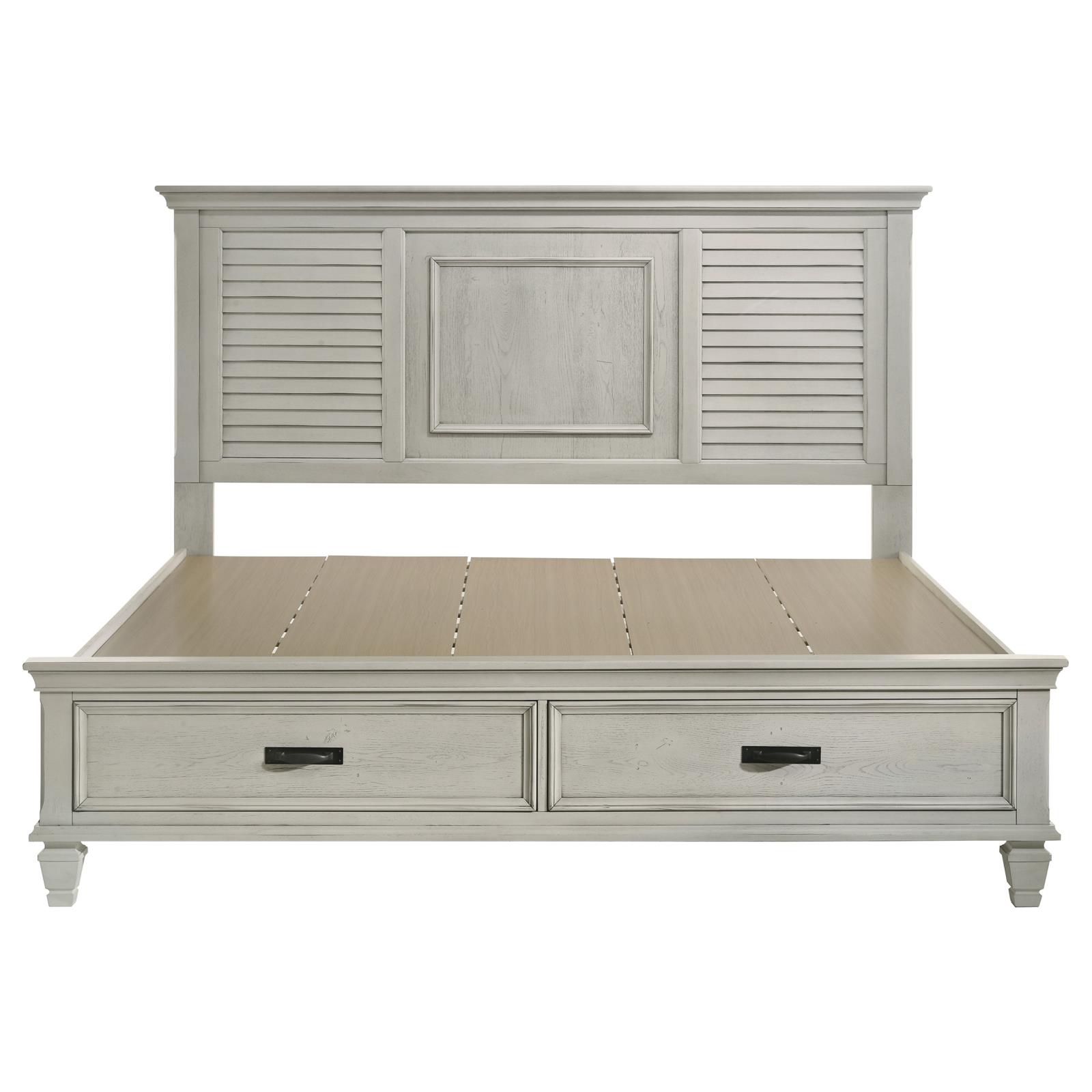 Franco Wood Eastern King Storage Panel Bed Distressed White - Image 4