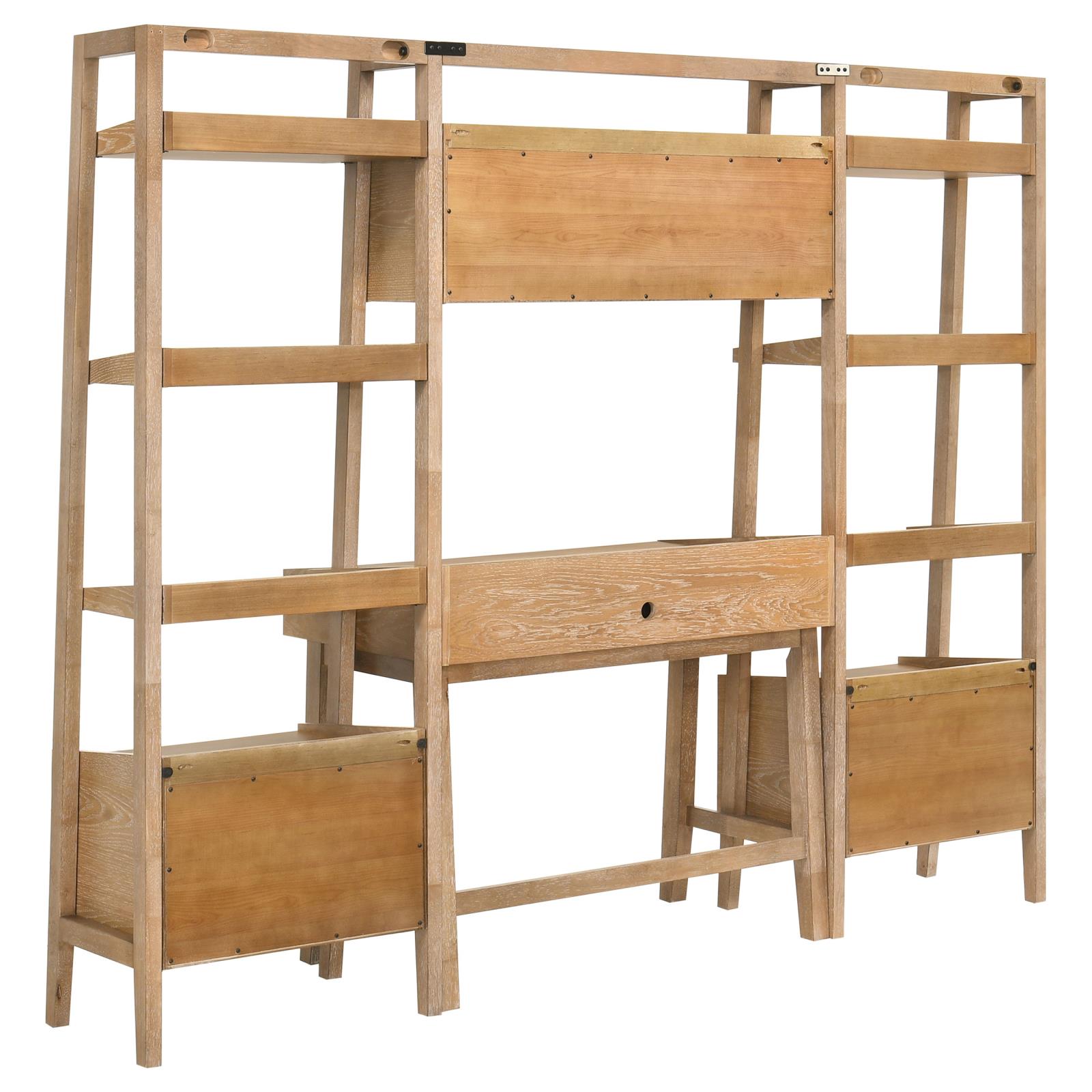 Fabian 4-piece Computer Desk and Bookshelf Set Distressed Light Brown - Image 8