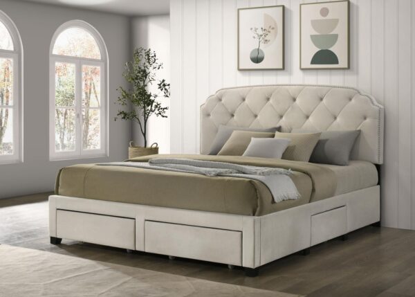 Marianna 4-drawer Upholstered Eastern King Storage Bed Cream