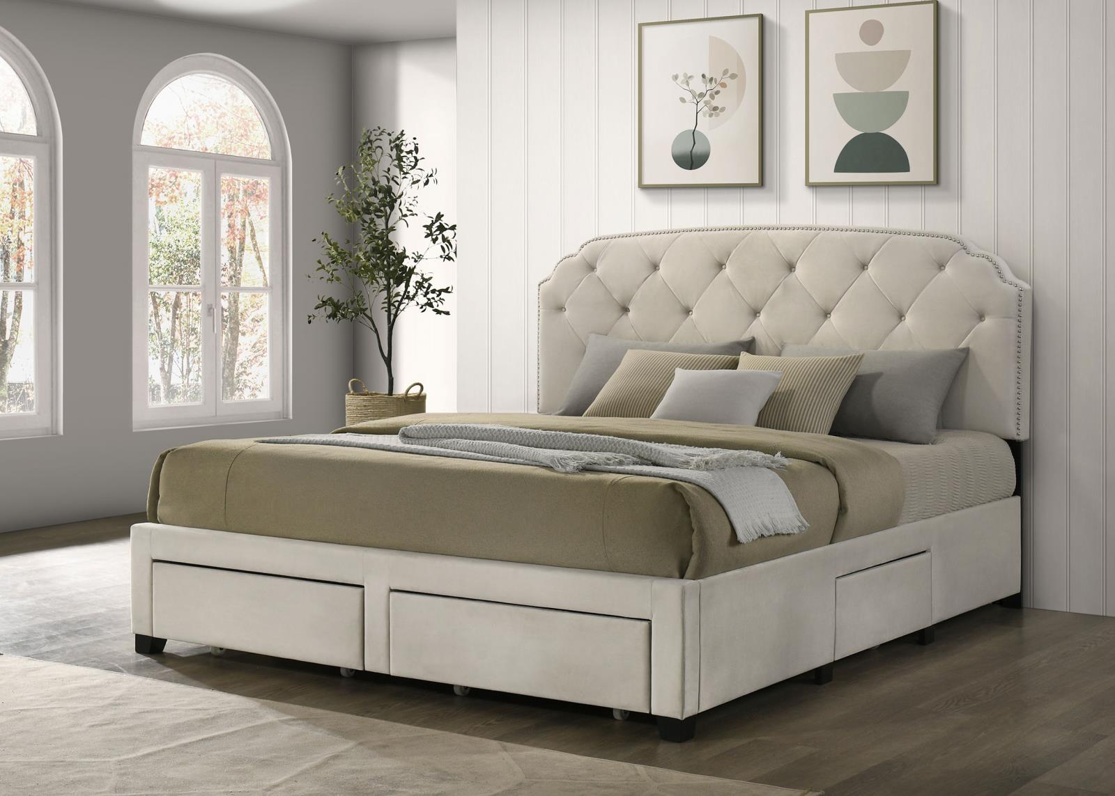 Marianna 4-drawer Upholstered Eastern King Storage Bed Cream