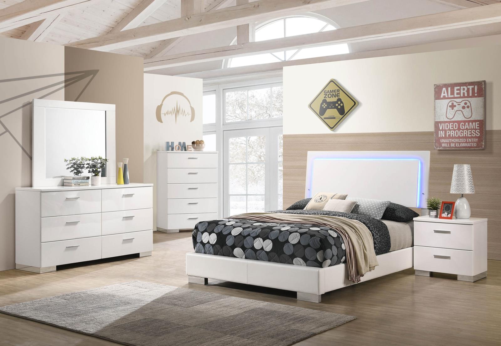 Felicity Wood Full LED Panel Bed White High Gloss - Image 10
