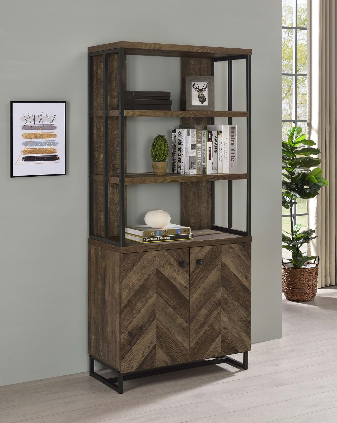 Millbrook 71-inch 2-door Storage Bookshelf Rustic Oak - Image 2
