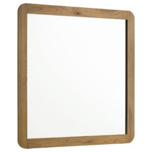 Bennett Mid-Century Square Dresser Mirror with Open-Corner Light Oak Frame