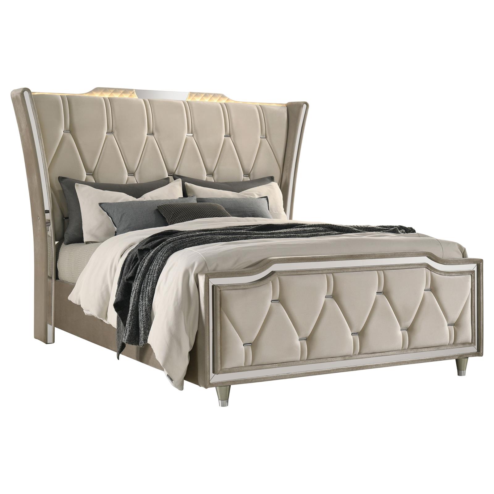 Lorient Queen LED Upholstered Wingback Bed - Image 3